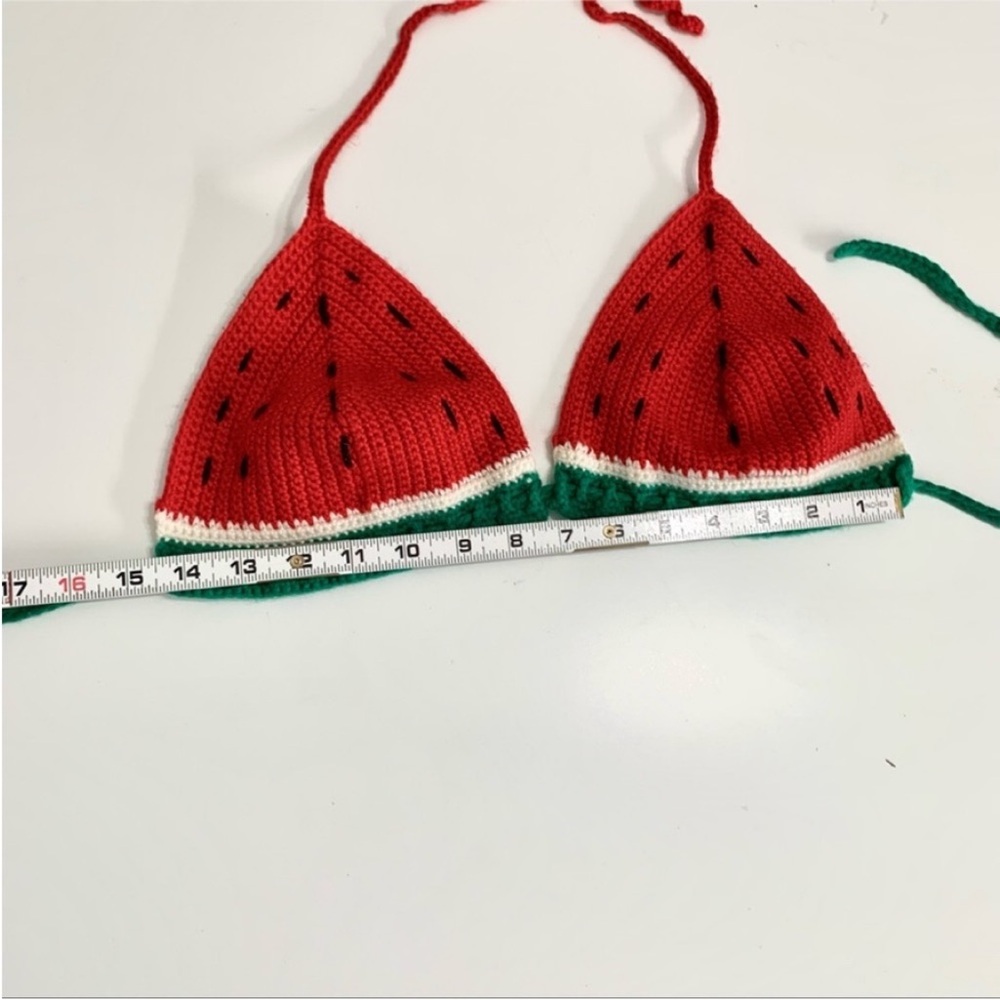 Crochet Watermelon Halter Top Size 6 Summer Festival Picnic Handmade Boho - Picture 5 of 7